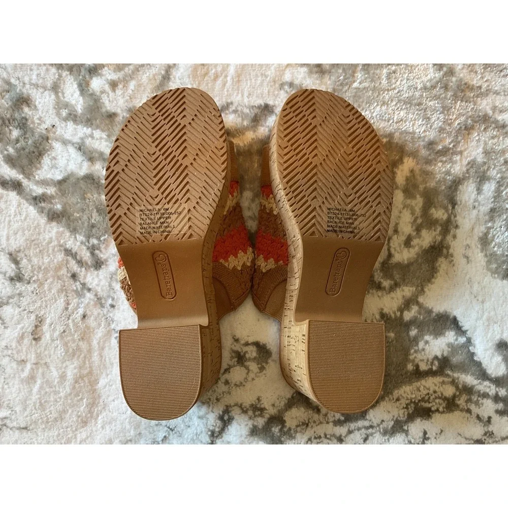 Baretraps Crochet Wedge Sandals‎ Coral White Stripe Platform Thongs Toe Size 6M
